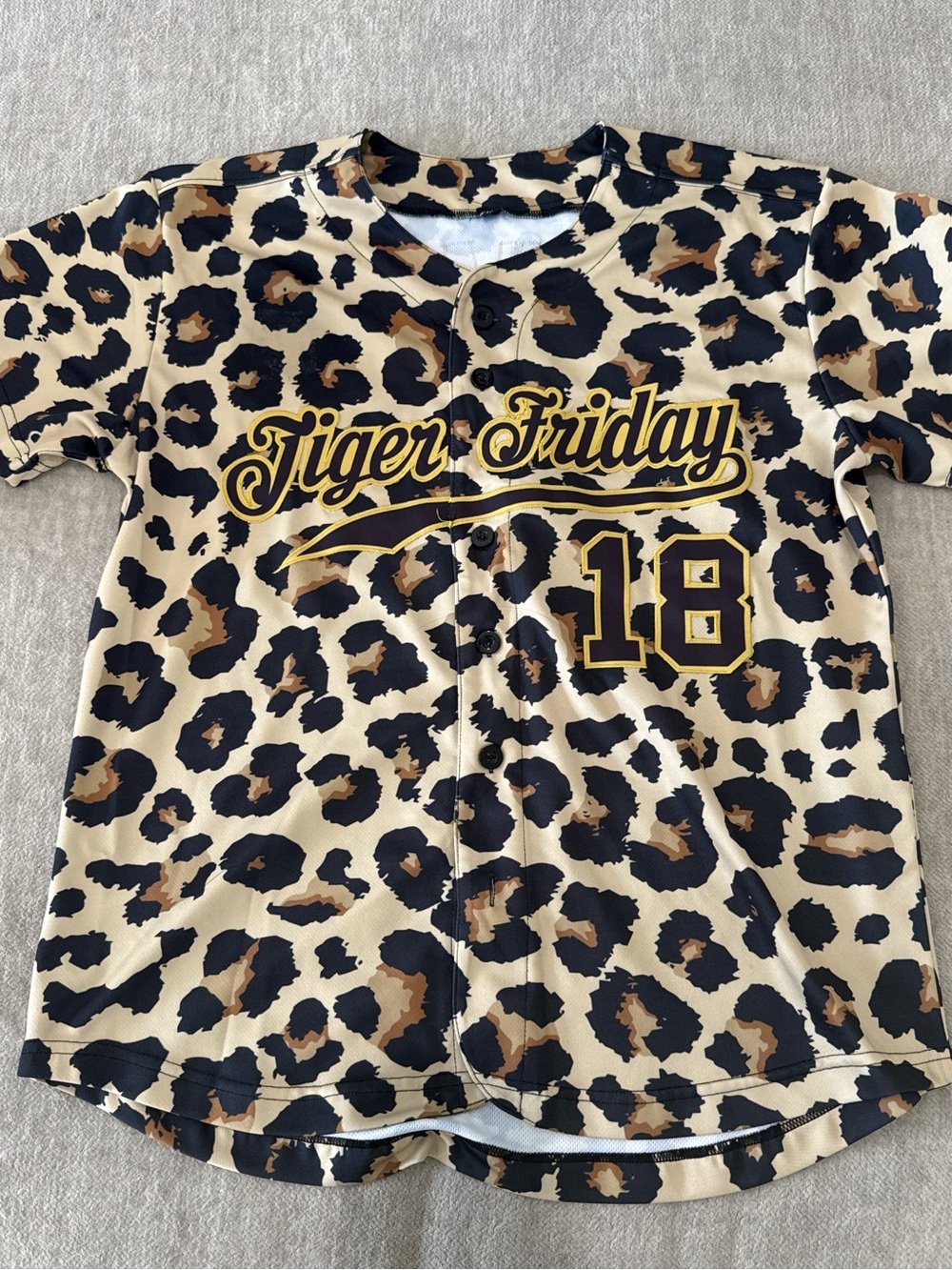 Tiger Friday Kids' Leopard Print Button-Up Jersey in Tan & Black